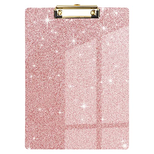 WAVEYU Acryl-Klemmbrett, glitzerndes rosa Klemmbrett für Frauen und Mädchen, Stardard Briefgröße Klemmbrett mit niedrigem Profil, Goldclip, entworfen für Klassenzimmer, Schule und Büro, A4-Größe 31,8 von WAVEYU