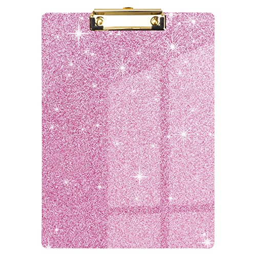 WAVEYU Acryl-Klemmbrett für Mädchen und Frauen, niedliches Stardard-Glitzer-Klemmbrett mit niedrigem Profil, goldener Clip für Büro, Schule, 31,8 x 22,9 cm, Pink 02 von WAVEYU