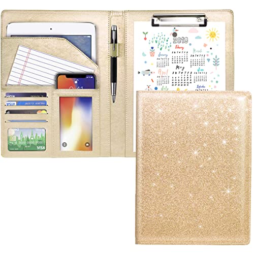 WAVEYU Glitzernde Portfolio-Hülle, glitzernde Padfolio-Hülle für Frauen, Konferenz-/Lebenslauf-/Rechts-Dokumenten-Organizer mit Letter/A4-Klemmbrett, Hartfaserplatte, Visitenkartenhalter, Champagner WAVEYU Glitzernde Portfolio-Hülle, glitzernde Padfolio-Hülle für Frauen, Konferenz-/Lebenslauf-/Rechts-Dokumenten-Organizer mit Letter/A4-Klemmbrett, Hartfaserplatte, Visitenkartenhalter, Champagner von WAVEYU