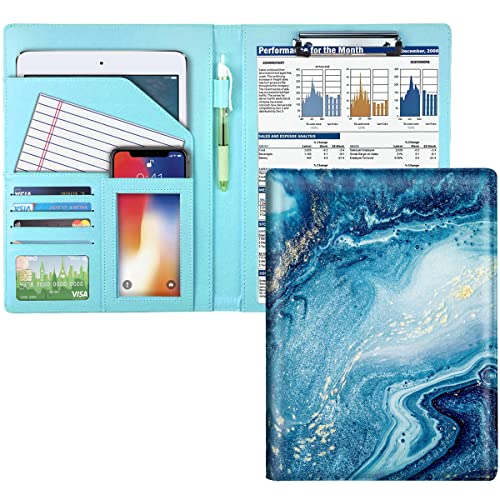 WAVEYU Padfolio, Geschäfts- und Lebenslauf-Mappe/-Organizer mit Klemmbrett für Schreibblock, Mappe für Vorstellungsgespräch für Männer und Frauen, blau marmoriert WAVEYU Padfolio, Geschäfts- und Lebenslauf-Mappe/-Organizer mit Klemmbrett für Schreibblock, Mappe für Vorstellungsgespräch für Männer und Frauen, blau marmoriert von WAVEYU