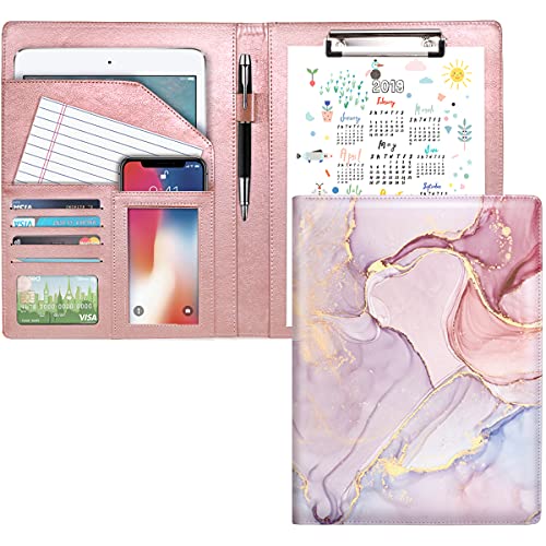 WAVEYU Padfolio, Geschäfts- und Lebenslauf-Portfolio/-Mappe, Mappe für Vorstellungsgespräch aus Leder für Männer/Frauen, Schreibmappe mit Klemmbrett für Schreibblock, Buntes Pink von WAVEYU
