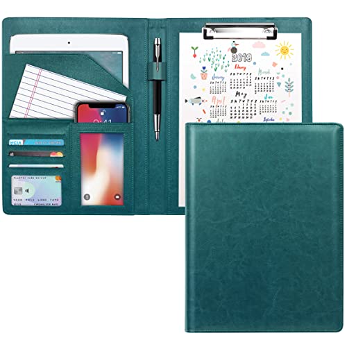 WAVEYU Padfolio, Geschäfts- und Lebenslauf-Portfolio/-Mappe, Mappe für Vorstellungsgespräch aus Leder für Männer/Frauen, Schreibmappe mit Klemmbrett für Schreibblock, Dunkelgrün von WAVEYU