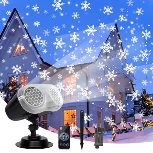 WAWORIO LED Schneeflocken Projektor, LED Projektor Weihnachten Aussen Projektor Schneeflocken Projektionslampe mit Fernbedienung für Außen Innen Garten Weihnachten Party Hochzeit Deko von WAWORIO