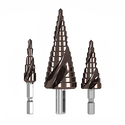 Kobalt-Stufenbohrer-Set, Hochgeschwindigkeits-Stufenbohrer for Metall, Holz, Kunststoffplatten, Edelstahl (3-teilig) von WAWPU