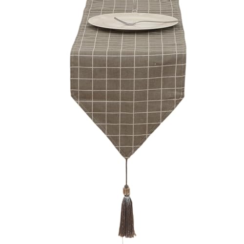 WAWPU Tischläufer, Moderne graue quadratische Karierte Tischdekorationen, Boho-Dekostoff, Dreieck mit Quasten, Tischläufer for Hochzeiten, Weihnachten, grau,(30 * 140cm) von WAWPU