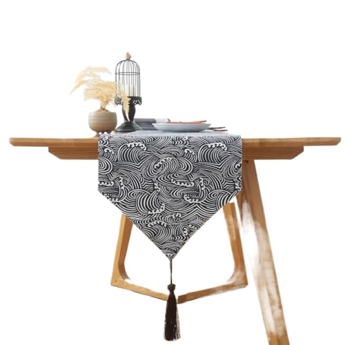 WAWPU Tischläufer, abstraktes Streifenmuster, Lange Streifen, Esstischläufer, Heimdekoration, Dreieck mit Quasten, leichte, staubige Tischdecke, Streifen,(33 * 220cm) von WAWPU