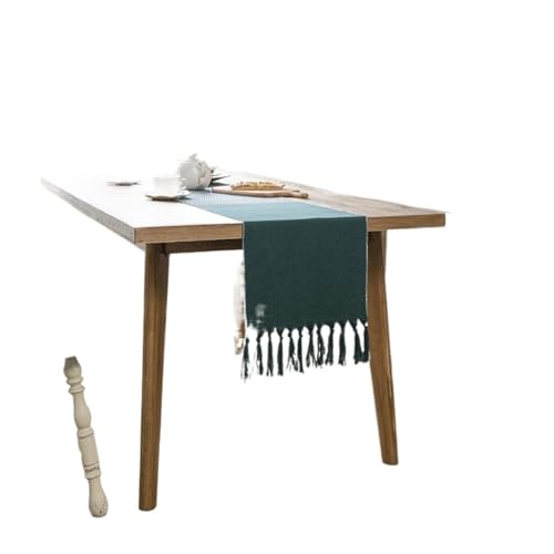 WAWPU Tischläufer, einfache Dekoration, einfarbig, Baumwolle und Leinen mit Quaste, Heimstoff-Tischläufer, hitzebeständiger Leinen-Tischläufer, rosa,(Green,33 * 183cm) von WAWPU