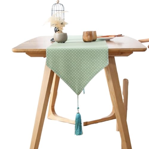 WAWPU Tischläufer,Grünes Tupfen-Dreieck-Design Mit Quasten Beständiger Herbst-Tischläufer for Esstisch-Raumparty-Hochzeitsfeier,Grün,(33 * 100cm) von WAWPU