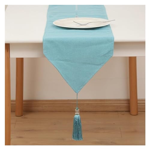 WAWPU Tischläufer,Leichte, luxuriöse, hellblaue, einfarbige, dreieckige Gestaltung mit Quasten-Langstreifen-Tischdecke,Hellblau,(30 * 240cm) von WAWPU