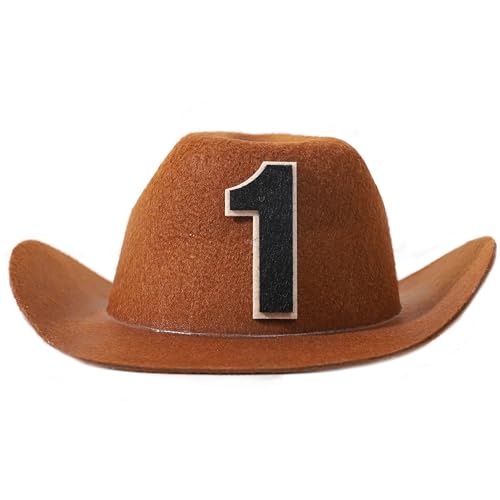 WAWUO Partyhut zum 1. Geburtstag – Cowboyhut zum 1. Geburtstag, Party-Cowboyhut, Trompete zum ersten Geburtstag, Mini-Cowboyhut (schwarz) von WAWUO