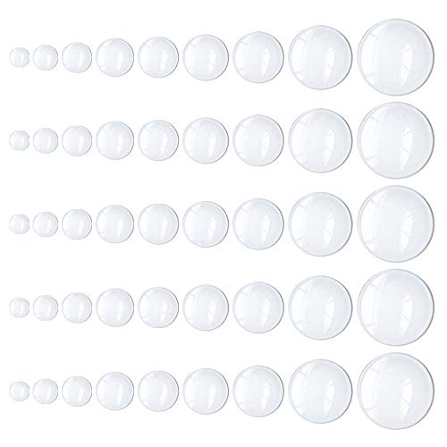 90 Stück runde Form sortierte klare Glas-Cabochons 8 mm 10 mm 12 mm 15 mm 16 mm 18 mm 20 mm 25 mm 30 mm flache Rückseite Kamee Kuppel Fliese für Anhänger Tablett Lünette Basis Einstellungen DIY Schmuck Findings von WAY DENG