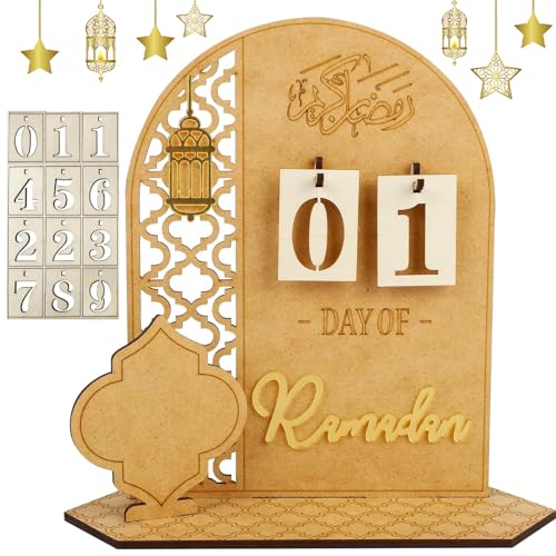 Ramadan Kalender, Eid Ramadan Countdown Kalender, Ramadan Adventskalender Eid,Ramadan Kalender aus Holz, DIY Eid Mubaraks Ornament, Geschenke für Kinder von WAYBWZDQ