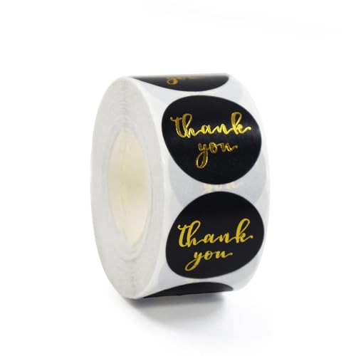 500 Stück Dankesaufkleber, selbstklebende Geschenkumschlag-Etiketten, Aufkleber, bunt, rund, Papieretiketten für Business, Hochzeit, Festival, (schwarz) von WAZUBC