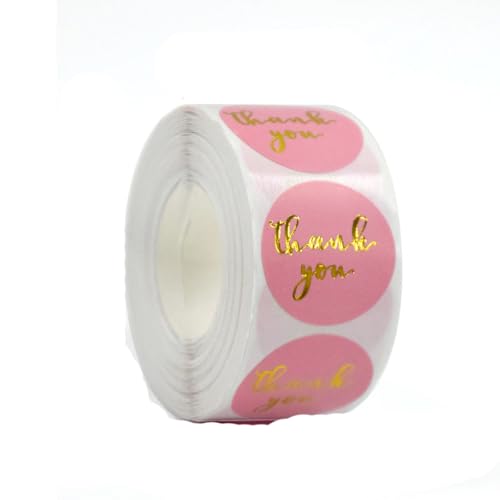 500 Stück Dankesaufkleber, selbstklebende Geschenkumschlag-Etiketten, Aufkleber, bunt, rund, Papieretiketten für Business, Hochzeit, Festival, Rosa von WAZUBC