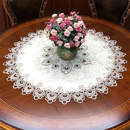 WAZUBC Runde Spitzen-Tischdecke, Vintage-Blumenstickerei, bestickte Spitze, Blumen-Tischset, Tischdecke für Esstisch, Couchtisch, Büchertisch, Aufbewahrungstisch (85 cm) von WAZUBC