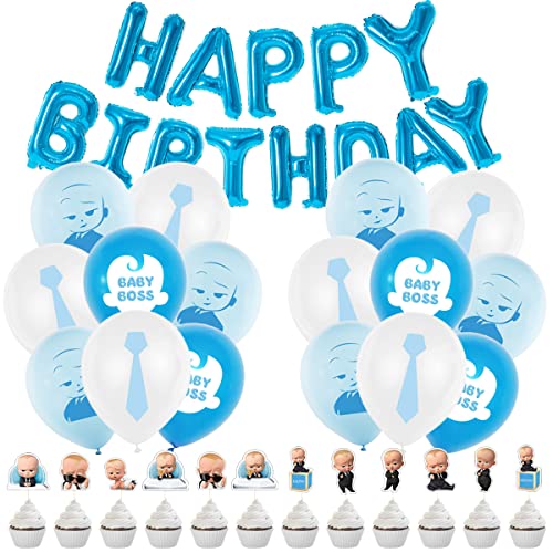 Boss Geburtstag Luftballons, Boss Geburtstag Deko Set 32 Stück, Nummer 5 Ballon, Kuchen Deko, Cupcake Topper, Happy Birthday Banner, Kinderparty Zubehör, Junge Mädchen Geburtstagsparty von WBKJDM