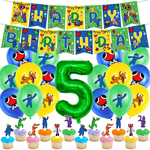 Geburtstag Deko Set 32 Stück, Nummer 5 Ballon, Geburtstag Luftballons, Cupcake Dekoration, Happy Birthday Banner, Kinderparty Zubehör, Junge Mädchen Geburtstagsparty von WBKJDM