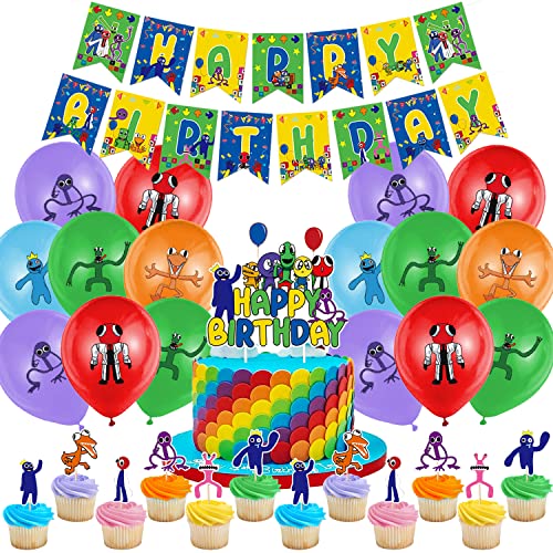 Geburtstag Party Deko Set 34 Stück, Luftballons, Cupcake Topper, Geburtstag Banner, Kuchen Dekoration, Kinderparty Zubehör, Junge Mädchen Geburtstagsparty Dekoration von WBKJDM