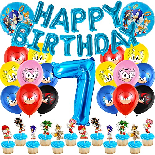 Luftballon, Geburtstag Deko Set 49 pcs, Nummer 7 Ballon, Cupcake Topper, Kuchen Dekoration, Geburtstag Banner, Geburtstag Party, Jungen und Mädchen Geburtstagsparty Zubehör von WBKJDM