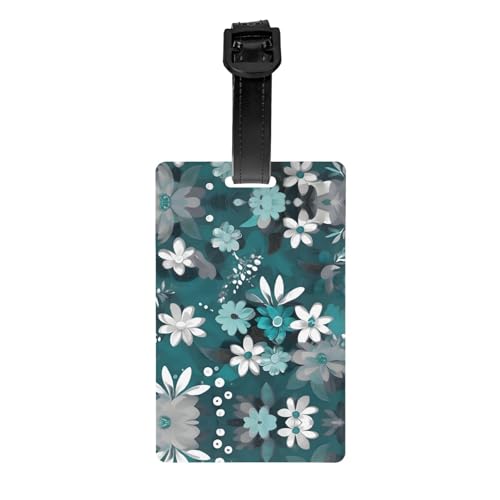 Gepäckanhänger mit Blumenmuster, abnehmbar, 8,4 x 5,3 cm, Blaugrün / Grau / Weiß Gepäckanhänger mit Blumenmuster, abnehmbar, 8,4 x 5,3 cm, Blaugrün / Grau / Weiß von WBQLSL