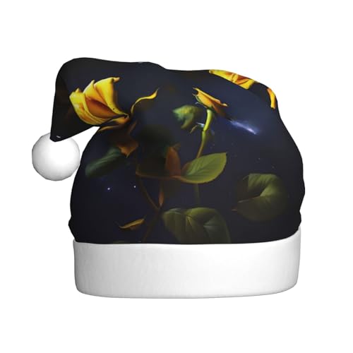 WBQLSL 15,7 Zoll hohe Weihnachtsmannmütze für Erwachsene, Neujahr, gelbe Rosen, Sternennacht, Weihnachtsmannmütze, Neujahrsfeier, dekorative Mütze Uni WBQLSL 15,7 Zoll hohe Weihnachtsmannmütze für Erwachsene, Neujahr, gelbe Rosen, Sternennacht, Weihnachtsmannmütze, Neujahrsfeier, dekorative Mütze Uni von WBQLSL