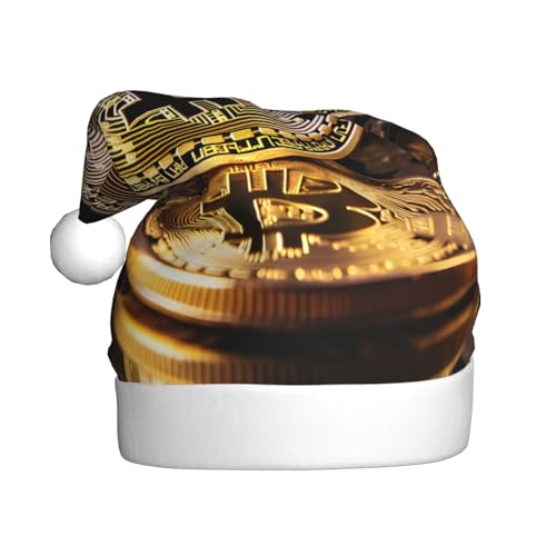 WBQLSL 39,9 cm große Unisex-Weihnachtsmann-Plüschmütze, Weihnachten, Neujahr, Party, Bitcoin, Erwachsene, universeller Weihnachtsmannhut von WBQLSL