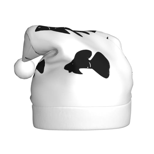 WBQLSL 39,9 cm große Unisex-Weihnachtsmann-Plüschmütze, Weihnachten, Neujahr, Party, Schwarz-Weiß-Fisch, Erwachsene, universeller Weihnachtsmannhut von WBQLSL