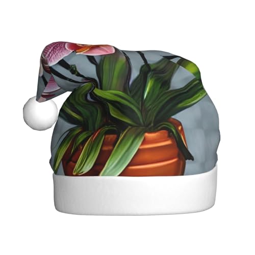 WBQLSL 39,9 cm große Unisex-Weihnachtsmann-Plüschmütze, Weihnachten, Neujahr, Party, Weihnachtsmannmütze, Blühende Orchideen, universelle Weihnachtsmütze für Erwachsene von WBQLSL
