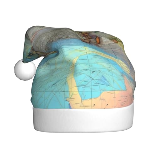 WBQLSL 39,9 cm große Unisex-Weihnachtsmann-Plüschmütze, Weihnachten, Neujahr, Party, Weihnachtsmannmütze, Cartoon-Weltkarte, Erwachsene, universeller Weihnachtsmannhut von WBQLSL