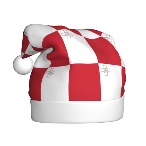 WBQLSL 39,9 cm große Unisex-Weihnachtsmann-Plüschmütze, Weihnachten, Neujahr, Party, Weihnachtsmannmütze, Flagge von Malta, universelle Weihnachtsmütze für Erwachsene von WBQLSL