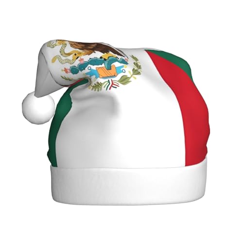 WBQLSL 39,9 cm große Unisex-Weihnachtsmann-Plüschmütze, Weihnachten, Neujahr, Party, Weihnachtsmannmütze, Flagge von Mexiko, Erwachsene, universeller Weihnachtsmannhut von WBQLSL