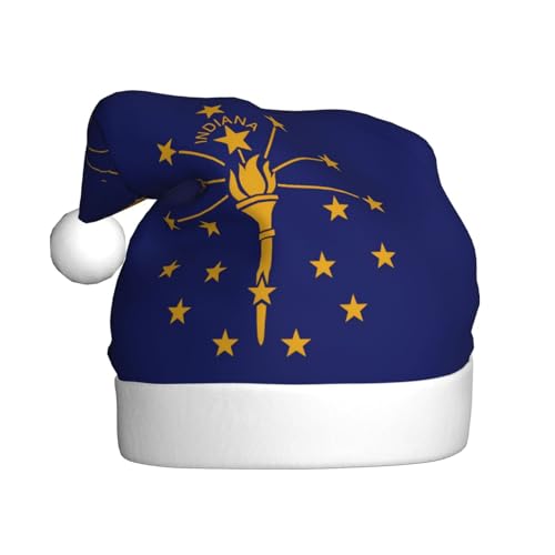 WBQLSL 39,9 cm große Unisex-Weihnachtsmann-Plüschmütze, Weihnachten, Neujahr, Party, Weihnachtsmannmütze, Indiana-Staatsflagge, Erwachsene, universelle Weihnachtsmütze von WBQLSL