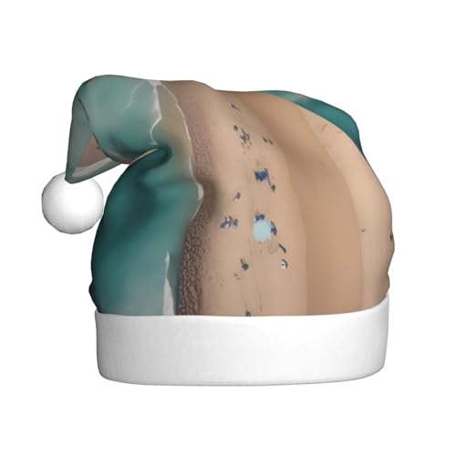 WBQLSL 39,9 cm große Unisex-Weihnachtsmann-Plüschmütze, Weihnachten, Neujahr, Party, Weihnachtsmannmütze, Luftansicht des Strandes, Erwachsene, universeller Weihnachtsmannhut von WBQLSL