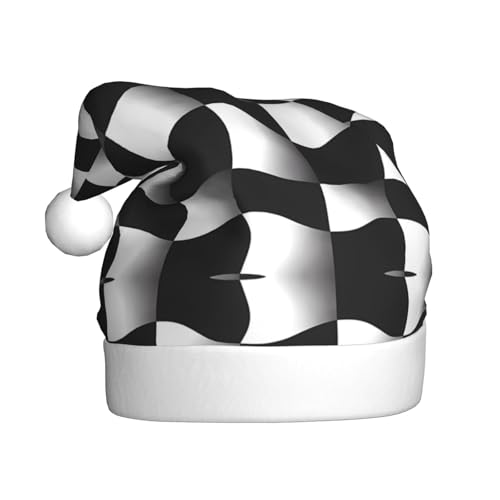 WBQLSL 39,9 cm große Unisex-Weihnachtsmann-Plüschmütze, Weihnachten, Neujahr, Party, Weihnachtsmannmütze, schwarz-weiß, Wellenmosaik, Erwachsene, universeller Weihnachtsmannhut von WBQLSL