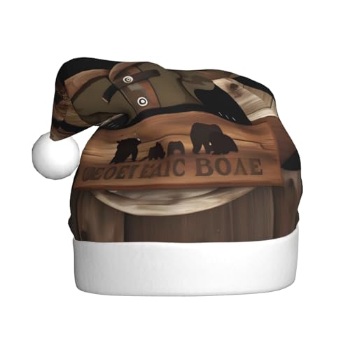 WBQLSL 39,9 cm große Unisex-Weihnachtsmann-Plüschmütze, Weihnachten, Neujahr, Party, rustikaler Lodge-Bär, Erwachsene, universeller Weihnachtsmannhut von WBQLSL