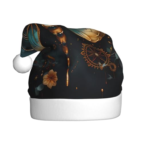 WBQLSL 39,9 cm großer Unisex-Weihnachtsmann-Plüschhut, Weihnachten, Neujahr, Party, Weihnachtsmannmütze, goldfarben, zarte Libellen-Blume, Erwachsene, universeller Weihnachtsmannhut von WBQLSL