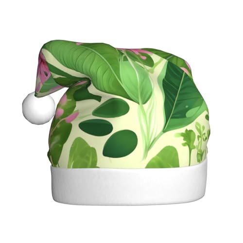WBQLSL 39,9 cm großer Unisex-Weihnachtsmann-Plüschhut, Weihnachten, Neujahr, Party, Weihnachtsmannmütze, rosa Pflanze, Blumen, Erwachsene, universeller Weihnachtsmannhut von WBQLSL