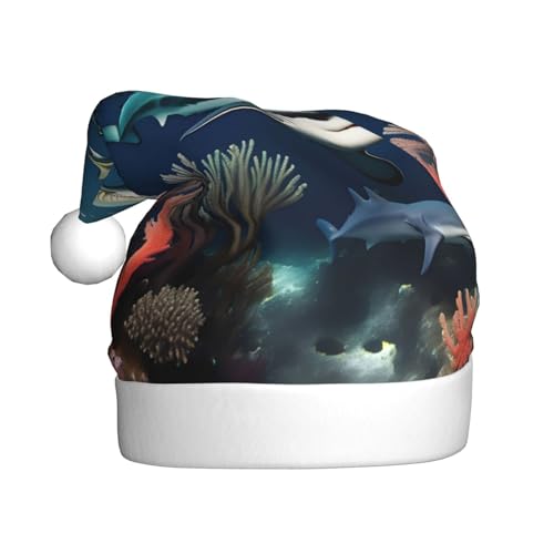WBQLSL Haie unter dem Meer Weihnachtsmütze für Erwachsene, 39,9 cm hoch, Plüsch-Weihnachtsmütze, Unisex, dekorativer Hut, Weihnachtsmann, Weihnachten, Halloween-Party WBQLSL Haie unter dem Meer Weihnachtsmütze für Erwachsene, 39,9 cm hoch, Plüsch-Weihnachtsmütze, Unisex, dekorativer Hut, Weihnachtsmann, Weihnachten, Halloween-Party von WBQLSL