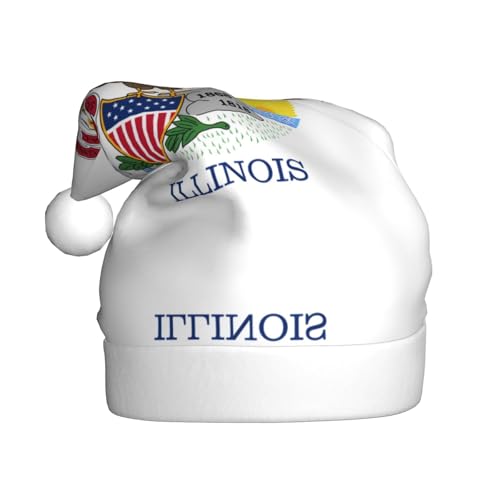 WBQLSL Illinois State Flag Erwachsene Weihnachtsmütze 39,9 cm hoch Plüsch Weihnachtsmütze Unisex dekorative Mütze Weihnachtsmann Weihnachten Halloween Party von WBQLSL