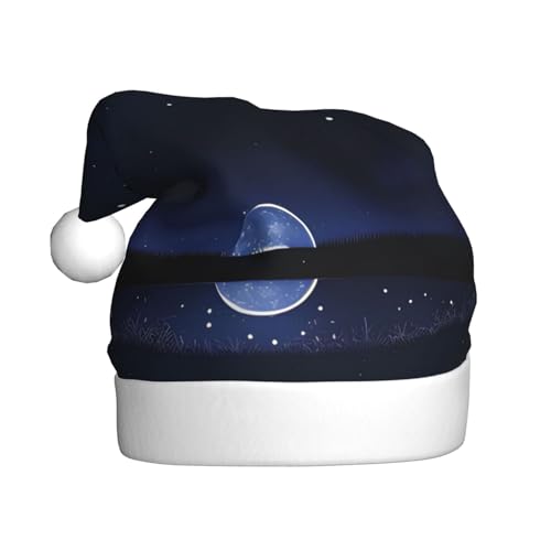 WBQLSL Serene Blue Night View Weihnachtsmütze für Erwachsene, 39,9 cm hoch, Plüsch-Weihnachtsmütze, Unisex, dekorativer Hut, Weihnachtsmann, Weihnachten, Halloween-Party von WBQLSL