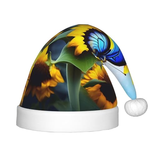 WBQLSL Weihnachtsfeierhüte, Weihnachts- und Neujahrsveranstaltung Bühnenauftritte und andere Feiertagsparty-Szenen, Sonnenblume blauer Schmetterling Kinder Weihnachtsmützen von WBQLSL