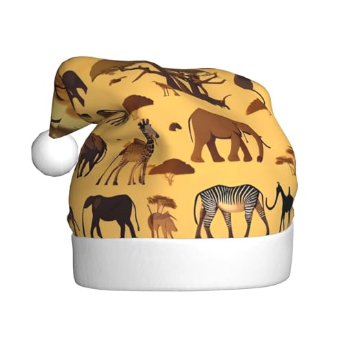 WBQLSL Weihnachtsmütze für Erwachsene, Weihnachtsmannmütze, afrikanisches Grasland, Tiere, Plüsch, Weihnachtsmannmütze, Weihnachten, Neujahr, Party, Uni, dekorative Mütze, 40 cm WBQLSL Weihnachtsmütze für Erwachsene, Weihnachtsmannmütze, afrikanisches Grasland, Tiere, Plüsch, Weihnachtsmannmütze, Weihnachten, Neujahr, Party, Uni, dekorative Mütze, 40 cm von WBQLSL