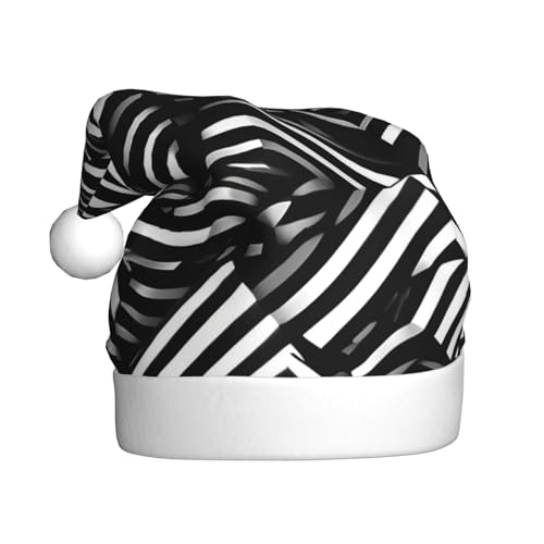 WBQLSL Weihnachtsmütze für Erwachsene, Weihnachtsmannmütze, schwarze und weiße Linien, Plüschmütze, Weihnachten, Neujahr, Party, Uni, dekorative Mütze, 40 cm WBQLSL Weihnachtsmütze für Erwachsene, Weihnachtsmannmütze, schwarze und weiße Linien, Plüschmütze, Weihnachten, Neujahr, Party, Uni, dekorative Mütze, 40 cm von WBQLSL
