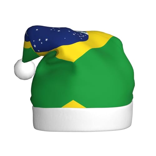 WBQLSL Weihnachtsmütze für Erwachsene, brasilianische Flagge, Plüsch-Weihnachtsmannmütze, Weihnachtsmannmütze, Neujahr, Party, Uni, dekorative Mütze, 40 cm WBQLSL Weihnachtsmütze für Erwachsene, brasilianische Flagge, Plüsch-Weihnachtsmannmütze, Weihnachtsmannmütze, Neujahr, Party, Uni, dekorative Mütze, 40 cm von WBQLSL