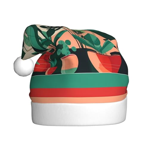 WBQLSL Weihnachtsmütze für den Innenbereich, grüne Pflanzen, 39,9 cm hoch, Plüsch-Weihnachtsmütze, Unisex, dekorativer Hut, Weihnachtsmann, Weihnachten, Halloween-Party von WBQLSL