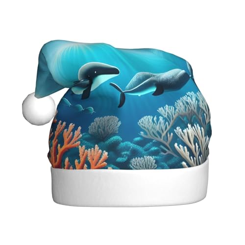 Weihnachtsmütze für Erwachsene, Neujahr, Wale unter dem Meer, Plüsch-Weihnachtsmannmütze, Weihnachtsmannmütze, Uni, dekorative Mütze, 40 cm Weihnachtsmütze für Erwachsene, Neujahr, Wale unter dem Meer, Plüsch-Weihnachtsmannmütze, Weihnachtsmannmütze, Uni, dekorative Mütze, 40 cm von WBQLSL
