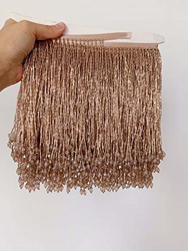 WBTAJZHY Fransenbesatz, 1 Yard, Schwarze Perlenfransen, Quastenbesatz for Tanzkostüme, Haute Couture-Kleiderbesatz(Rose Gold) von WBTAJZHY