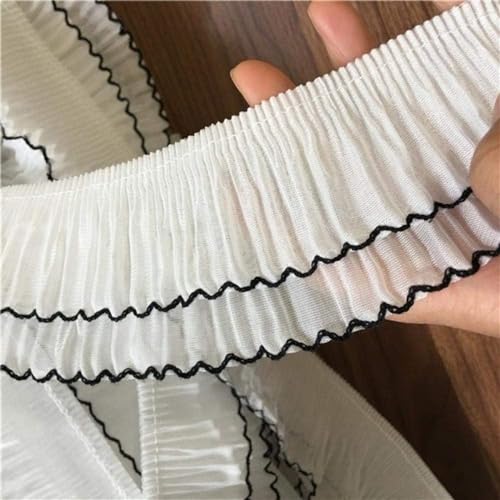 WBTAJZHY Fransenbesatz, 7 cm breit, zweilagig, elastisch, plissiert, Chiffon, Rüschenbesatz, Band, gefaltet, Spitzenkragen, Applikation, DIY-Kleid, Nähen, Quaste, Fransensaum, Dekor, Weiß(White) von WBTAJZHY