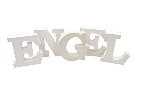 Schriftzug Wort Engel weiß, einzelne Buchstaben aus Holz, 74x15x3cm von WBWT
