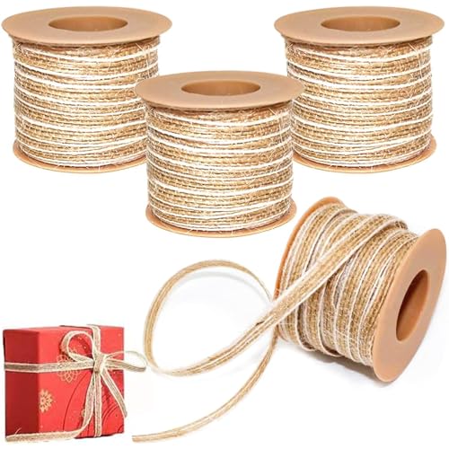 Jute Sackleinen Band, 4 Stücke Dekoband Sackleinen Band, Jute Hessisches Band, Juteband Rollen 10M, Juteband Bastelband, für DIY-Kunsthandwerk Geschenkverpackung Hochzeit Party Home Dekoration von WBYNB